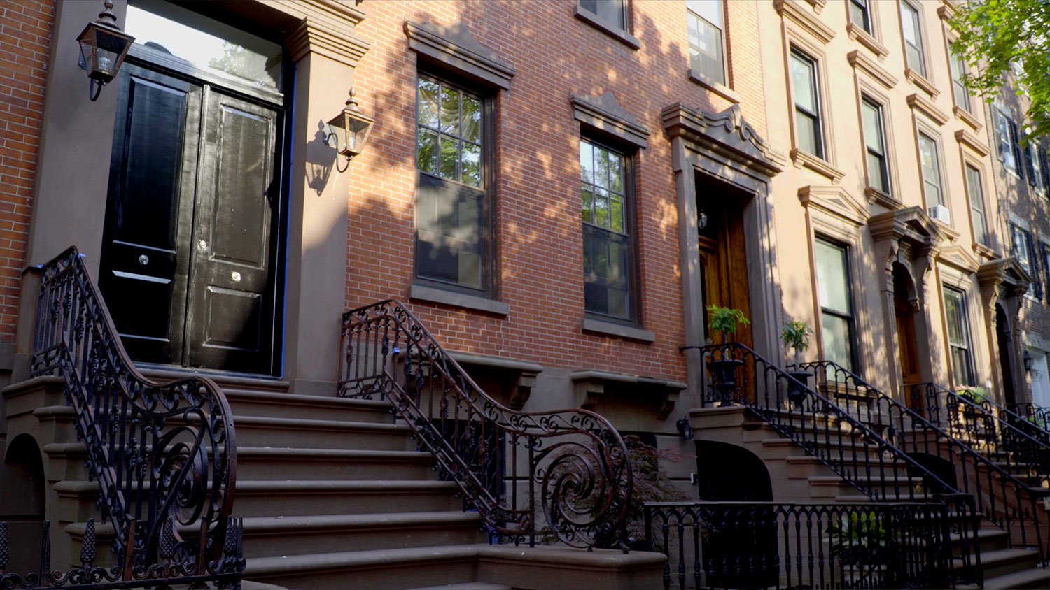 Street view of Upper West Side NYC brownstones